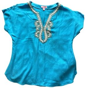 Lilly Pulitzer Valencia Beaded v neck T-shirt size XS GUC VS0019